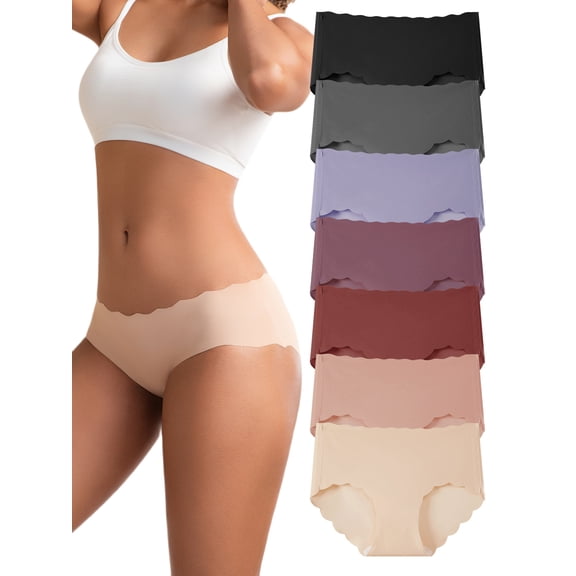 Buankoxy Womens Seamless Underwear No Show Bikini Panties Breathable Mid Rise Briefs 7 Pack, Size 8