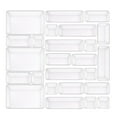 thumbnail image 1 of Buanson 25 PCS Plastic Drawer Organizers Set, 4-Size Versatile Bathroom & Vanity Drawer Organizer Trays, Storage Bins for Makeup,Kitchen & Office (Clear), 1 of 7