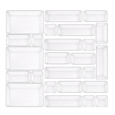 Buanson 25 PCS Plastic Drawer Organizers Set, 4-Size Versatile Bathroom & Vanity Drawer Organizer Trays, Storage Bins for Makeup,Kitchen & Office (Clear)
