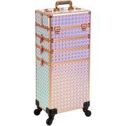 Buanson Makeup Train Case 4 in 1 Large Cosmetic Organizer Travel Case with Key Swivel Wheels Storage Traveling Cart Rose Gold