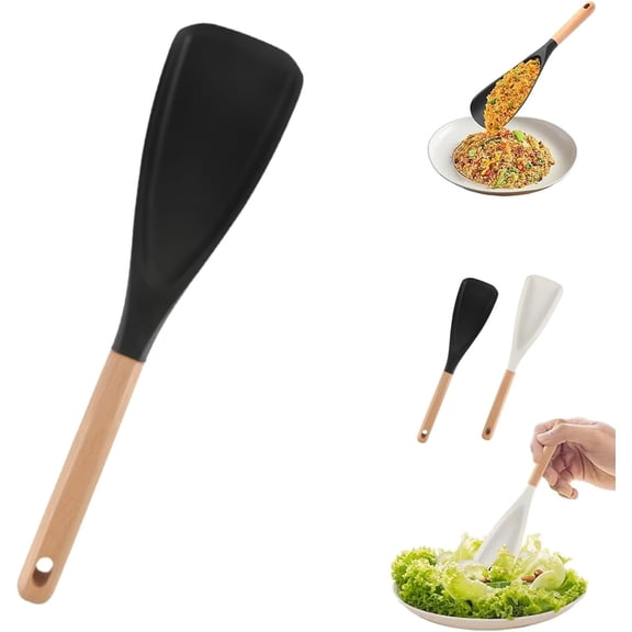 Buats Spoon, Multi-function Cooking Spoon, Cooking Spoon for Nonstick Cookwares, Heat-Resistant Silicone, Wood Handle Spoons for Mixing, Scoop, And Scrape