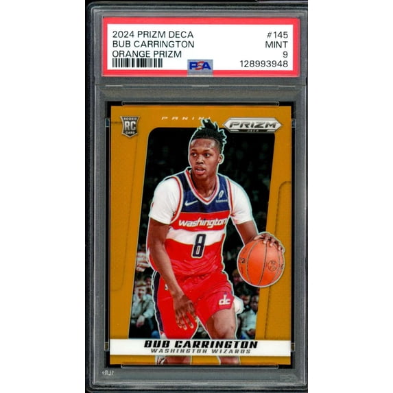 Bub Carrington Rookie Card 2024-25 Prizm Deca Orange Prizm (33/49) #145 PSA 9