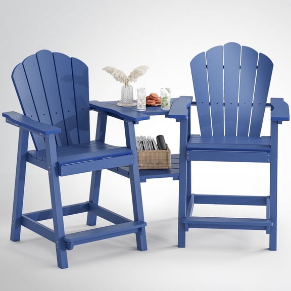 Buballino High Back Weather-Resistant Outdoor Bar Stools - Set of 2, Blue