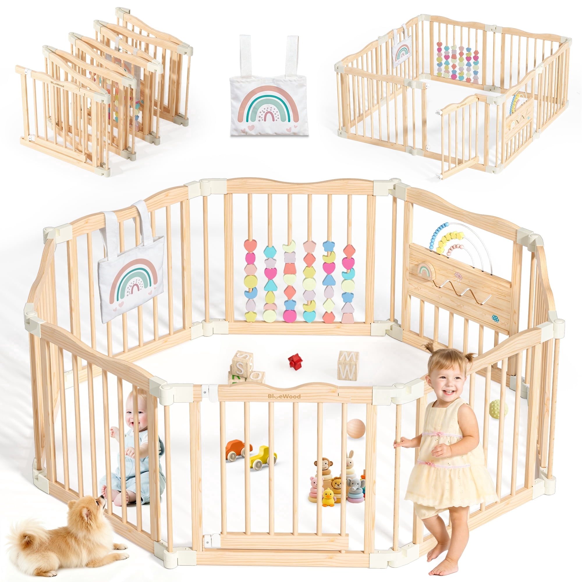 Woodty 100% Solid Pine Wood Safety Fence Set for Kids
