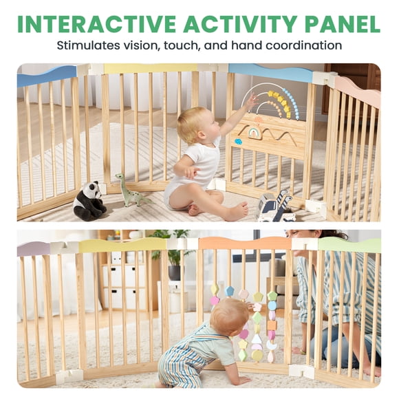 Buballino 8-Panel Kids Safety Fence Set - 100% Solid Pine Wood, 23.2" W x 23.6" H Per Panel, Easy Assembly for Play Areas