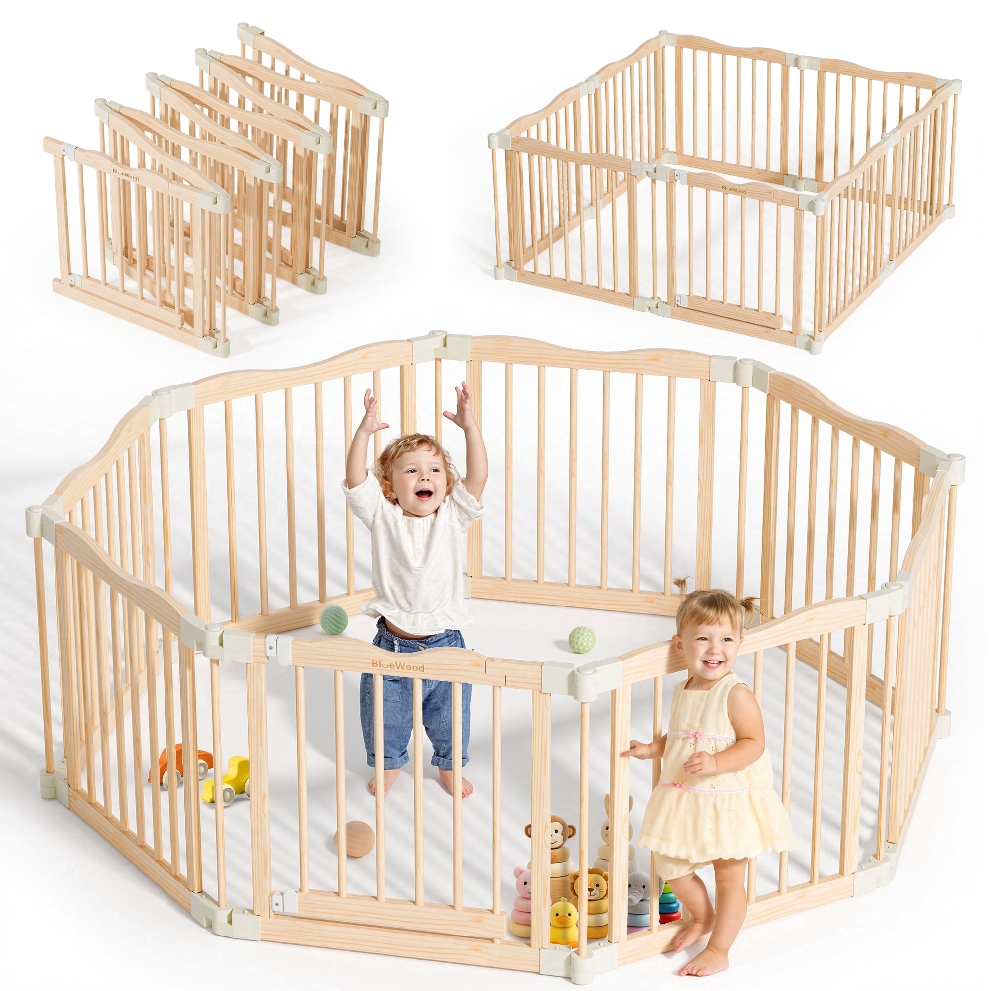 Buballino 8-Panel Foldable Indoor Baby Play Yard, Beige, 23.62"