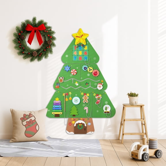 Buballino Christmas Tree Activity Wall Busy Board – Montessori Sensory Wooden Educational Toy – Interactive Learning & Fine Motor Development for Toddlers – 1-Pack
