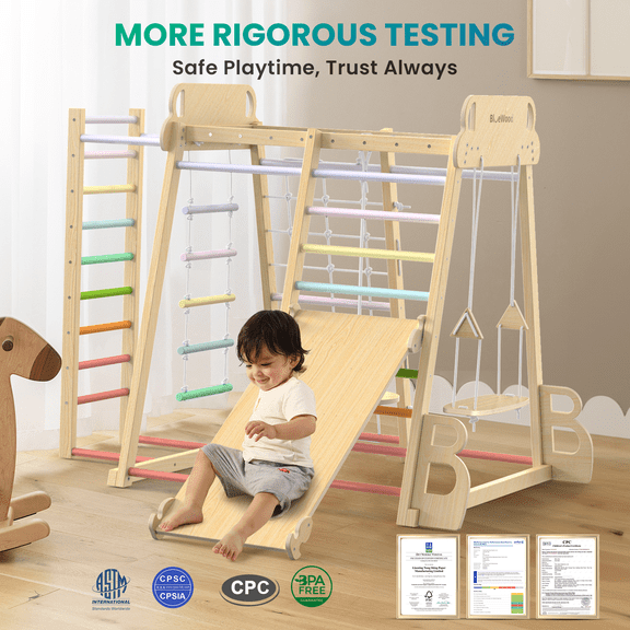 Buballino Climb and Slide Set, Toddler Wooden Jungle Gym, Playground Climber