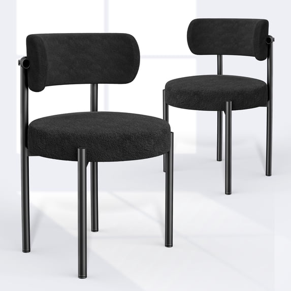Woodty Modern Medieval Fabric and Metal Dining Arm Chairs, Black (Set of 2)