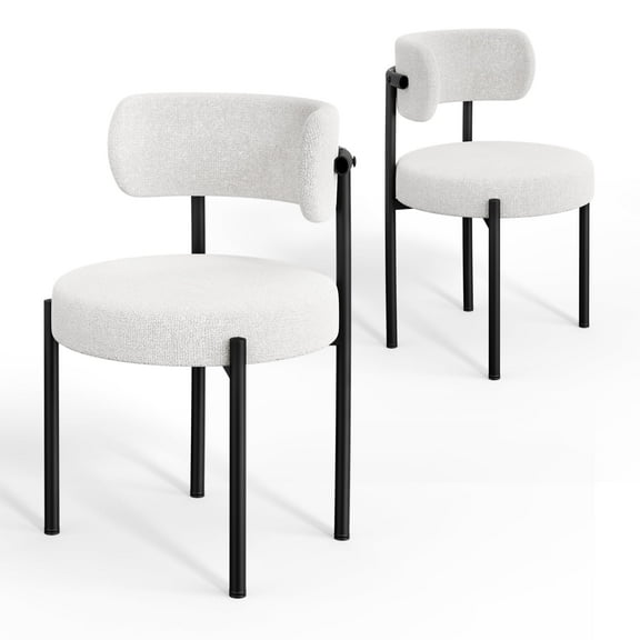 Buballino Dining Room Chairs, Modern Medieval Circular Dining Arm Chairs, Fabric and Metal, White Set of 2