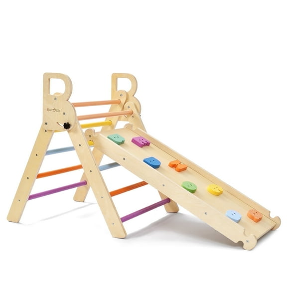 Buballino Climber and Ramp Set Wooden Indoor Playground for Toddlers and Preschoolers 2-Piece