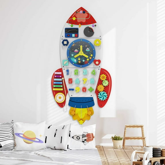 Buballino Rocket Activity Wall Busy Board: Sensory - Rich Fun & Early Learning Toy for Kids