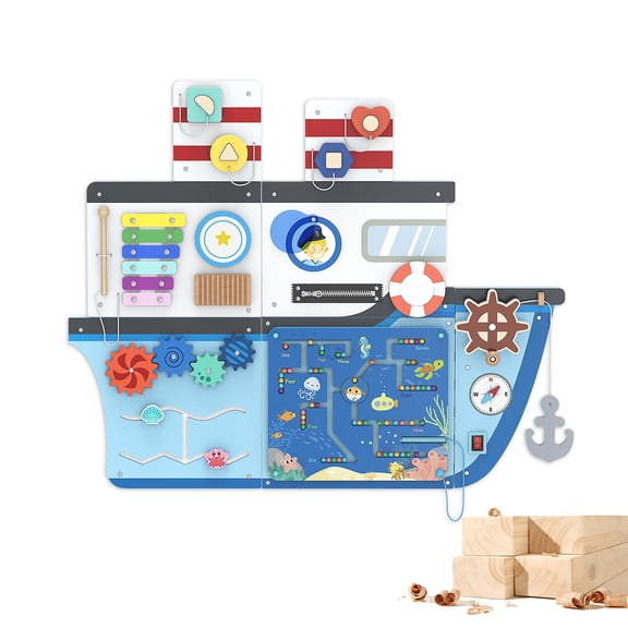 Buballino Sensory Wooden Activity Wall Busy Board Set – 4-Panel Learning Toy for Toddlers