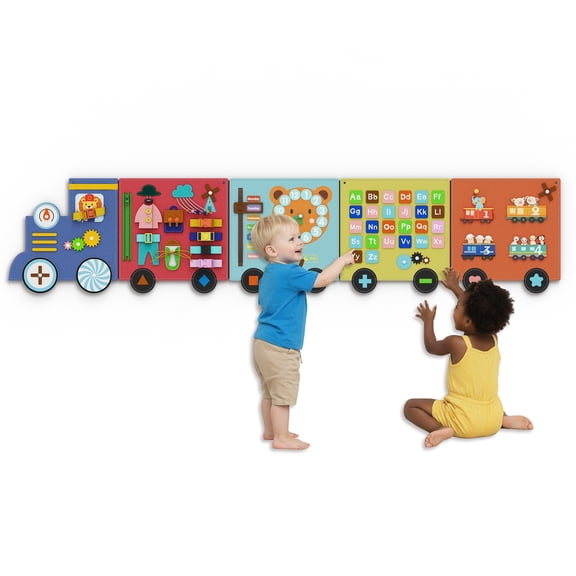 Buballino Train Activity Wall Busy Board Panel Felt Sensory Early Development Toy Interactive Wooden Montessori-Style Learning Toy for Toddlers Fine Motor Skill Building