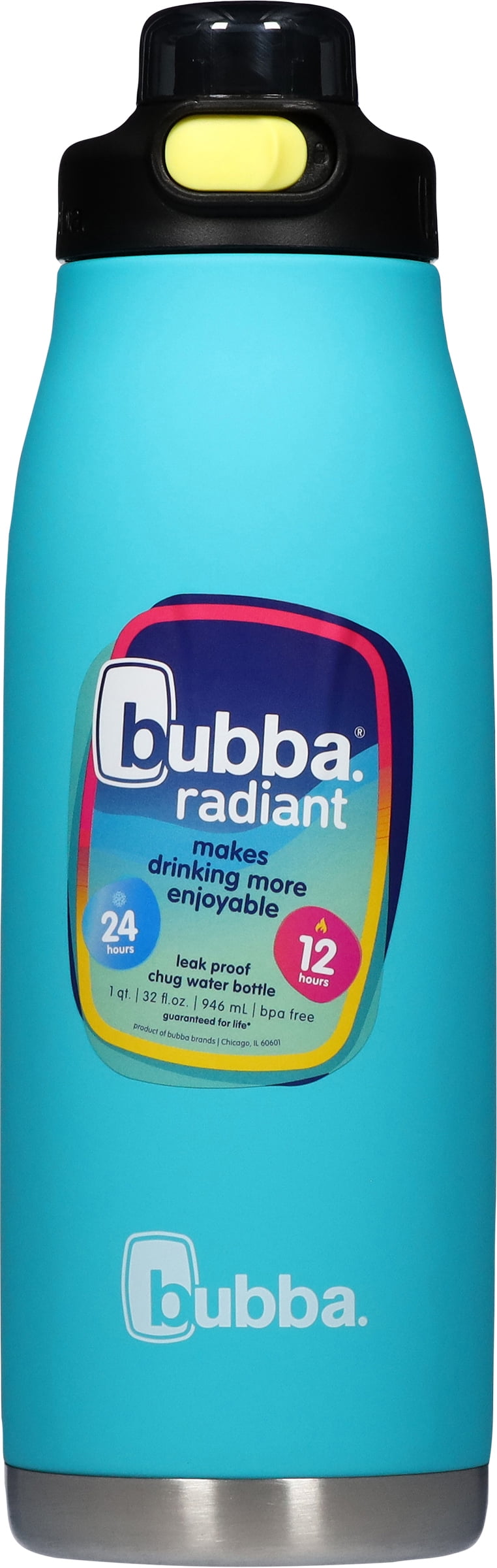 Bubba 2198460 Radiant Push Button Water Bottle, Rubberized, Teal, 32 oz. Quantity 1
