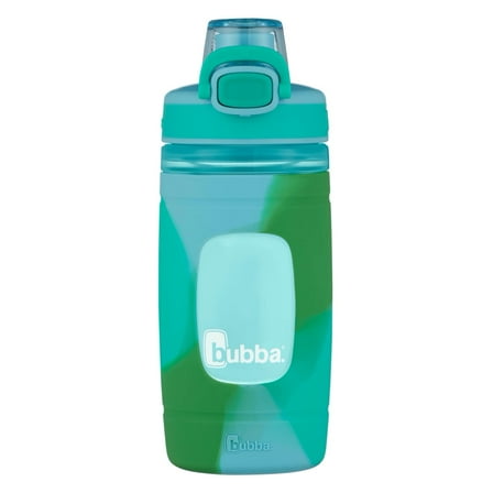 Bubba Flo Kids 16 oz Teal and Green Plastic Water Bottle with Wide Mouth Lid