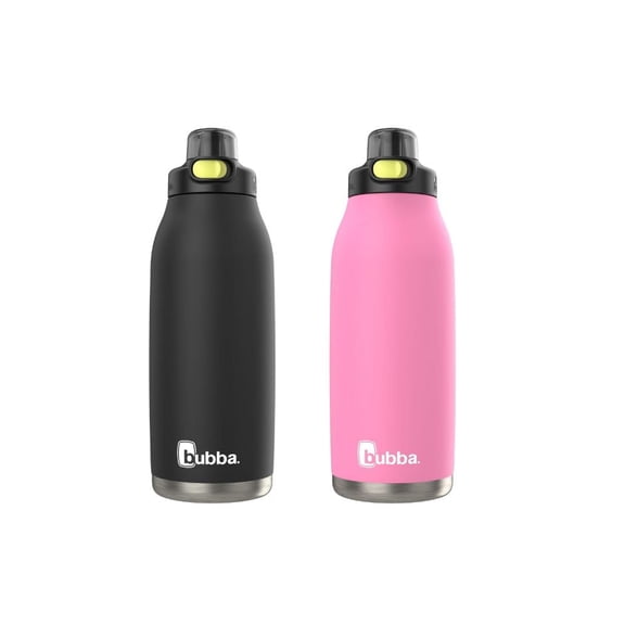 Bubba Radiant Vacuum-Insulated 40 oz Bundle of 2 - Black & Pink - Stainless Steel Water Bottles with Push Button & Pop Up Straw 2 Count