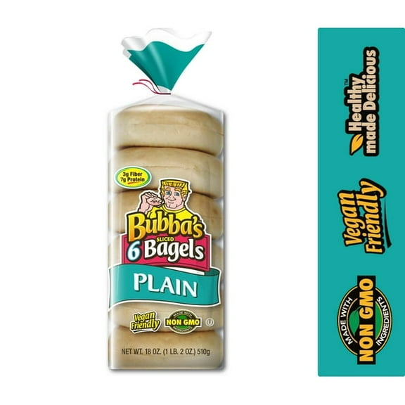 Bubba's Plain Bagels, 6 Count, 18 oz (Pack of 2)