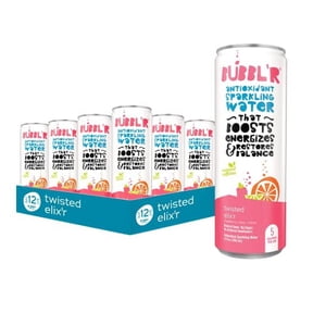 BUBBL'R twisted elix'r, Antioxidant Sparkling Water with Natural Caffeine, 0g Sugar, Gluten Free, All Natural Flavors, 12 Fl Oz Cans, 12 Count