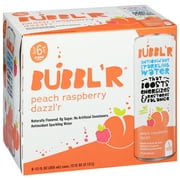 BUBBL'R Antioxidant Sparkling Water, Peach Raspberry Dazzl'r, 12 fl oz, 6 Pack Cans