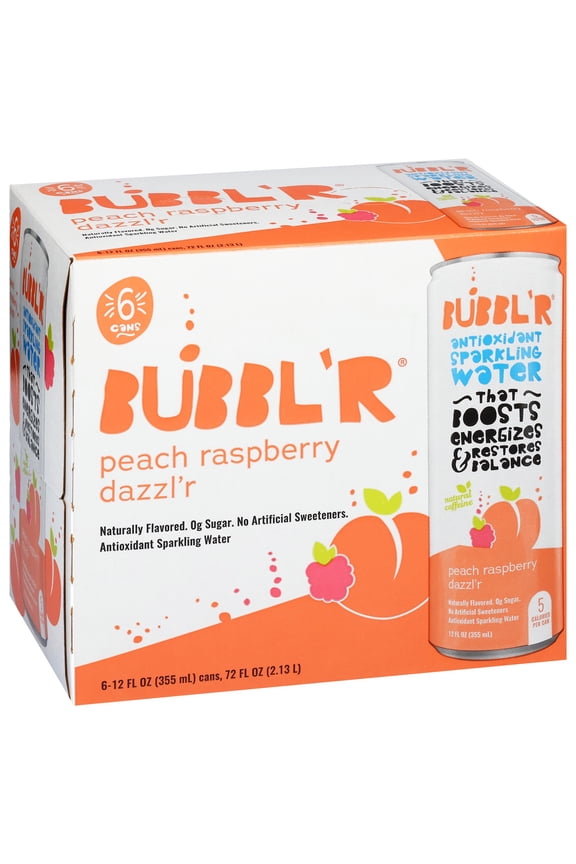 Antioxidant Sparkling Water, Peach Raspberry Dazzl'r, 12 fl oz, 6 Pack Cans