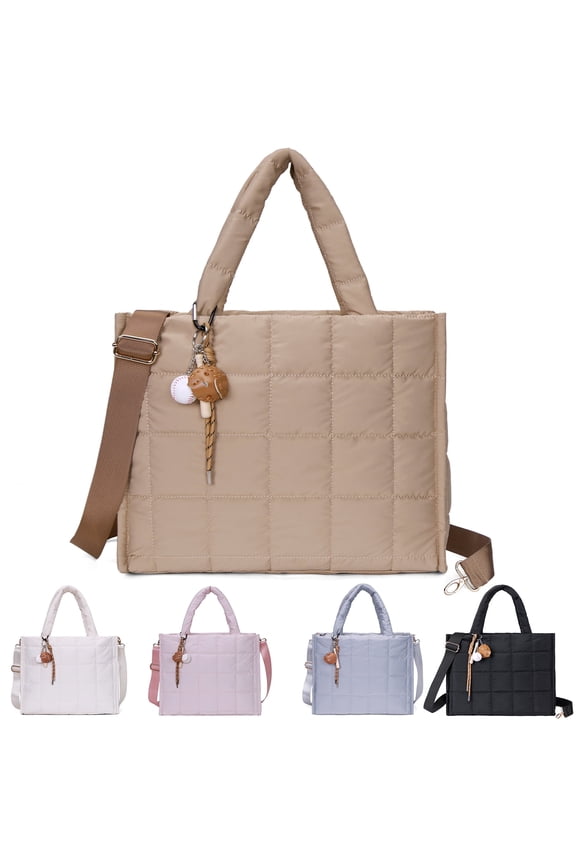 Bubble 20L Puffy Tote Bag for Women, Quilted Laptop Shoulder Handbag, Lightweight Work Tote with Multiple Compartments for Travel & Work Organize Zipper Closure Durable Tote bag