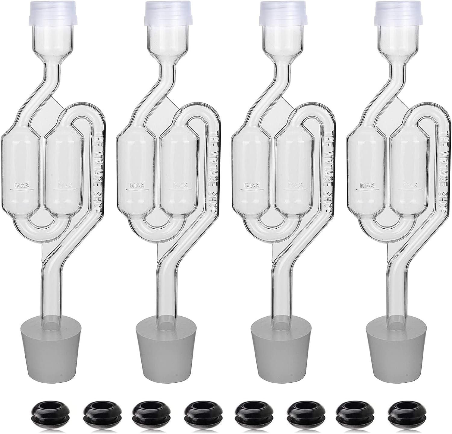 Bubble Airlock Set, 4 Airlocks for Fermenting, 4 Drilling 6 Stoppers