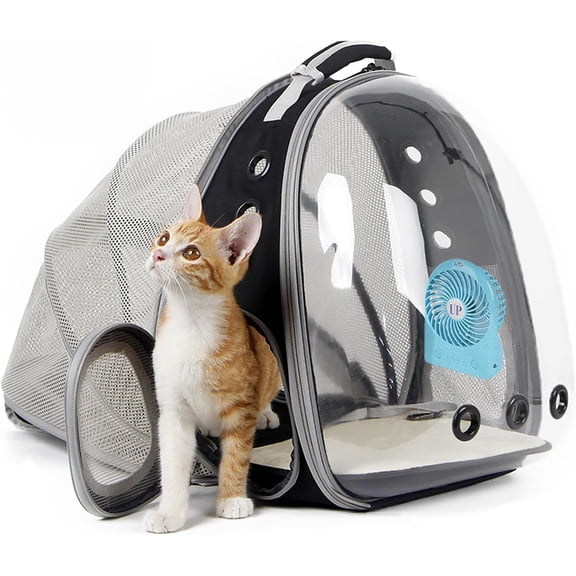 Bubble Backpack Carrier with Fan for Cats and Small Dogs Up to 12 lbs Clear Window Expandable Back Panel