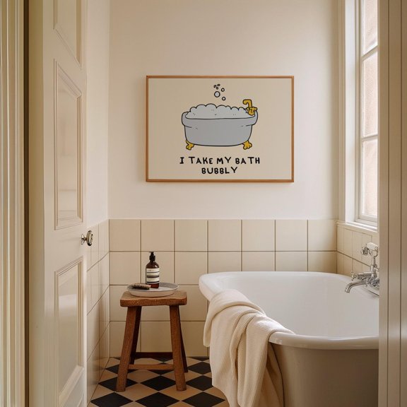 Bubble Bath Art Retro Bathroom Decor Funky Restroom Relaxation Poster 2, Unframed Paper Poster 8x10in