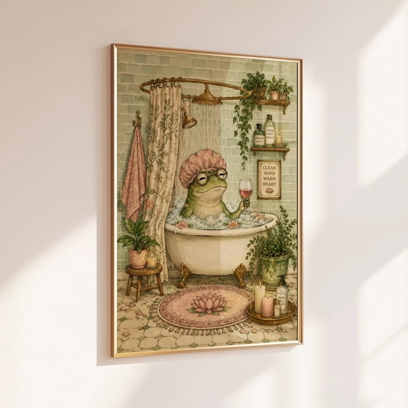 Bubble Bath Frog Wall Art Print Bathroom Decor