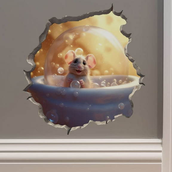 Bubble Bath Mouse in Mouse Hole Decal - Mouse Hole 3D Wall Sticker