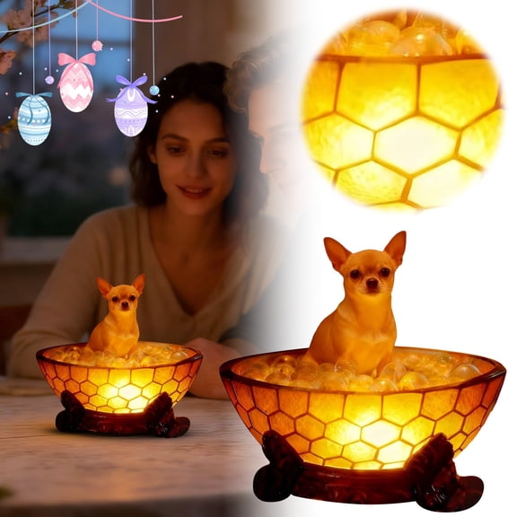 Bubble Bath Night Light - Honeycomb Stained Glass LED Lamp, Cute Dog Decor for Bedroom, Living Room, Pet Lovers Gift