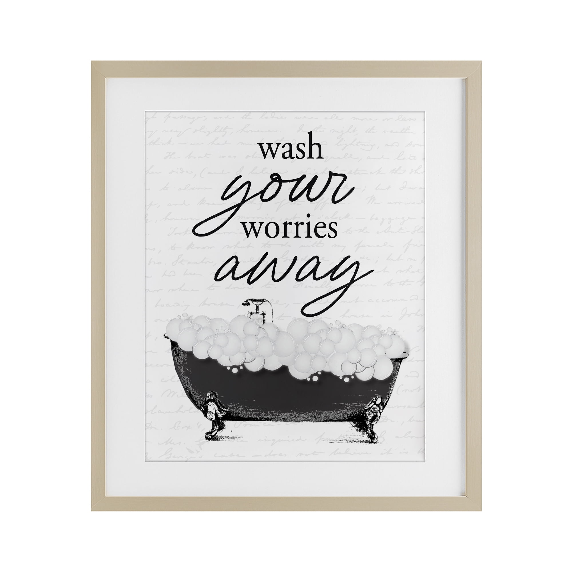 Bubble Bath Wash Worries Birch Framed Print Under Glass, design by Lettered and Lined