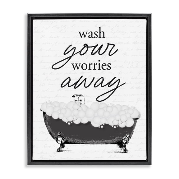 Bubble Bath Wash Worries Black Framed Floater Canvas Wall Art, design by Lettered and Lined