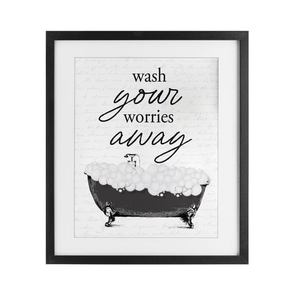 Stupell Industries Farmhouse Bubble Bath Wash Worries Black Framed Print Under Glass, 17 x 21, by Lettered and Lined