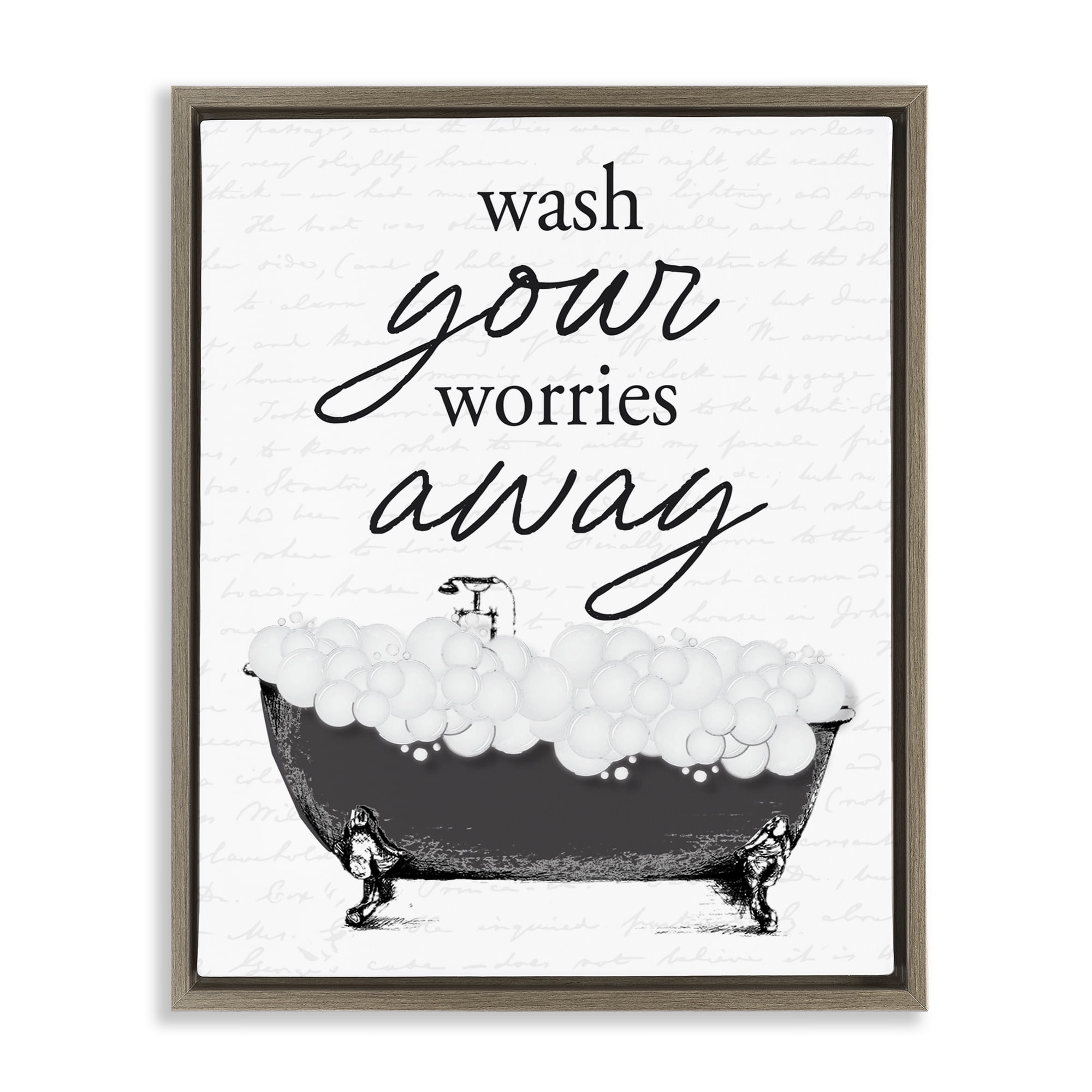 Bubble Bath Wash Worries Brown Framed Floater Canvas Wall Art, design by Lettered and Lined
