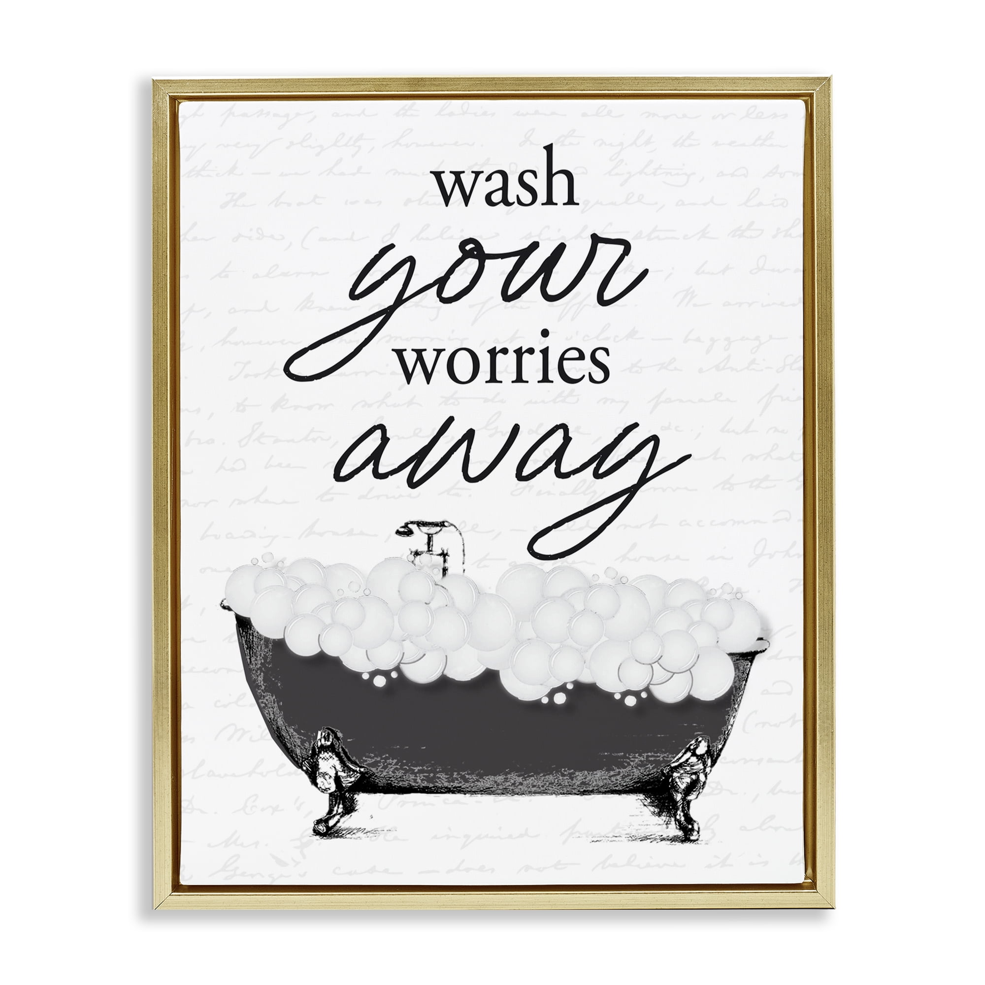 Bubble Bath Wash Worries Gold Framed Floater Canvas Wall Art, design by Lettered and Lined