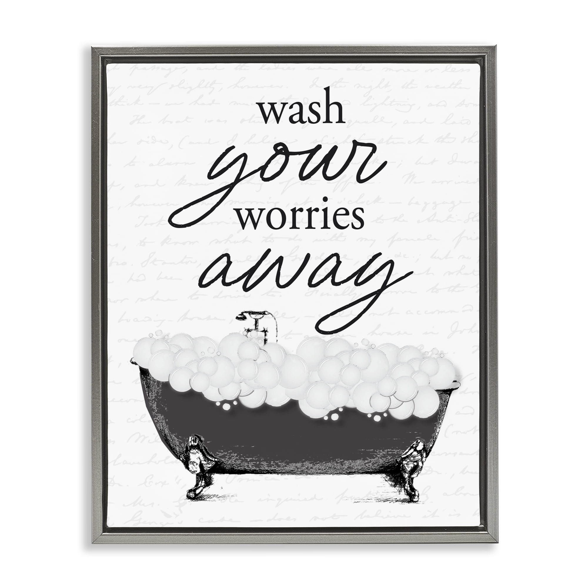 Bubble Bath Wash Worries Gray Framed Floater Canvas Wall Art, design by Lettered and Lined
