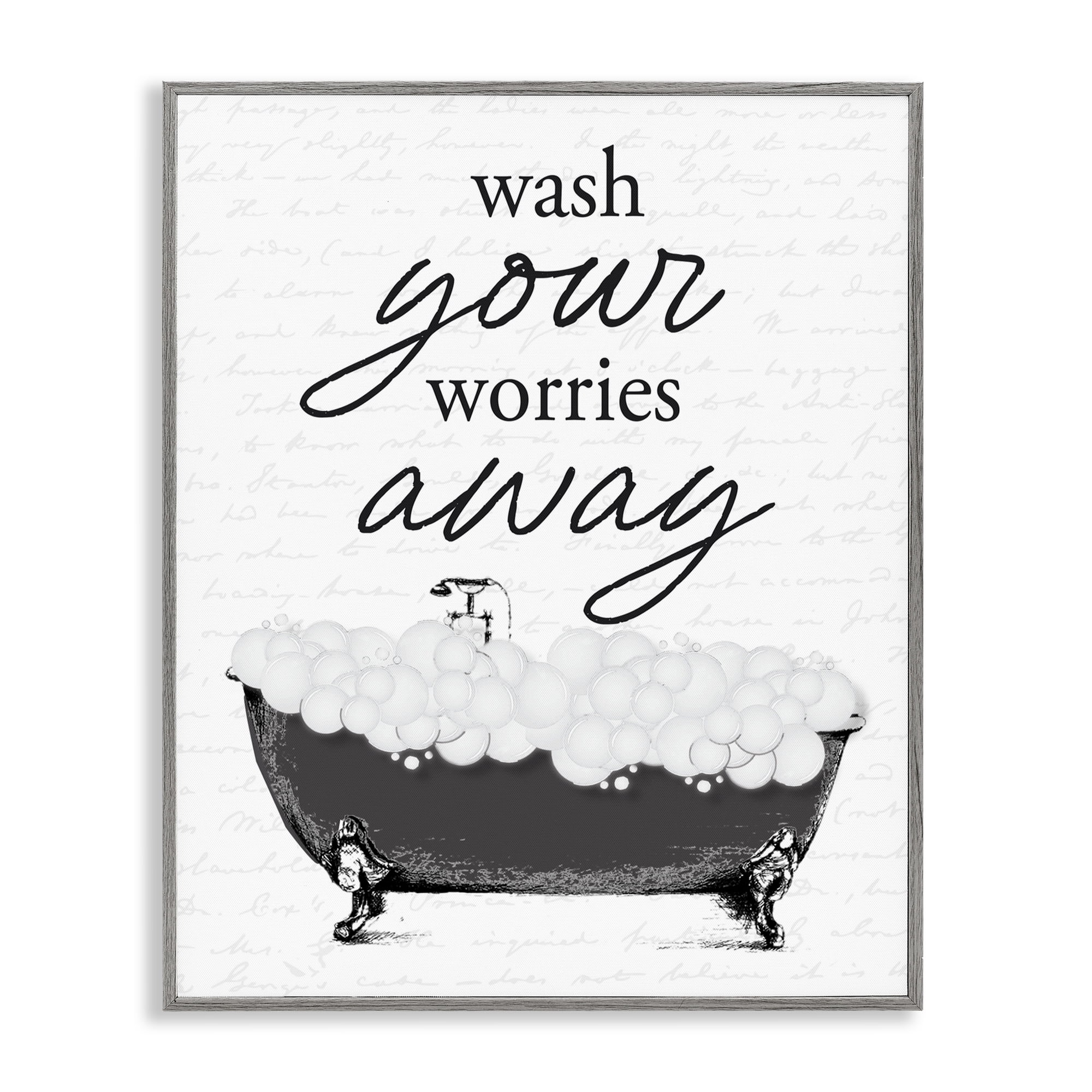 Bubble Bath Wash Worries Gray Framed Giclee Art, design by Lettered and Lined
