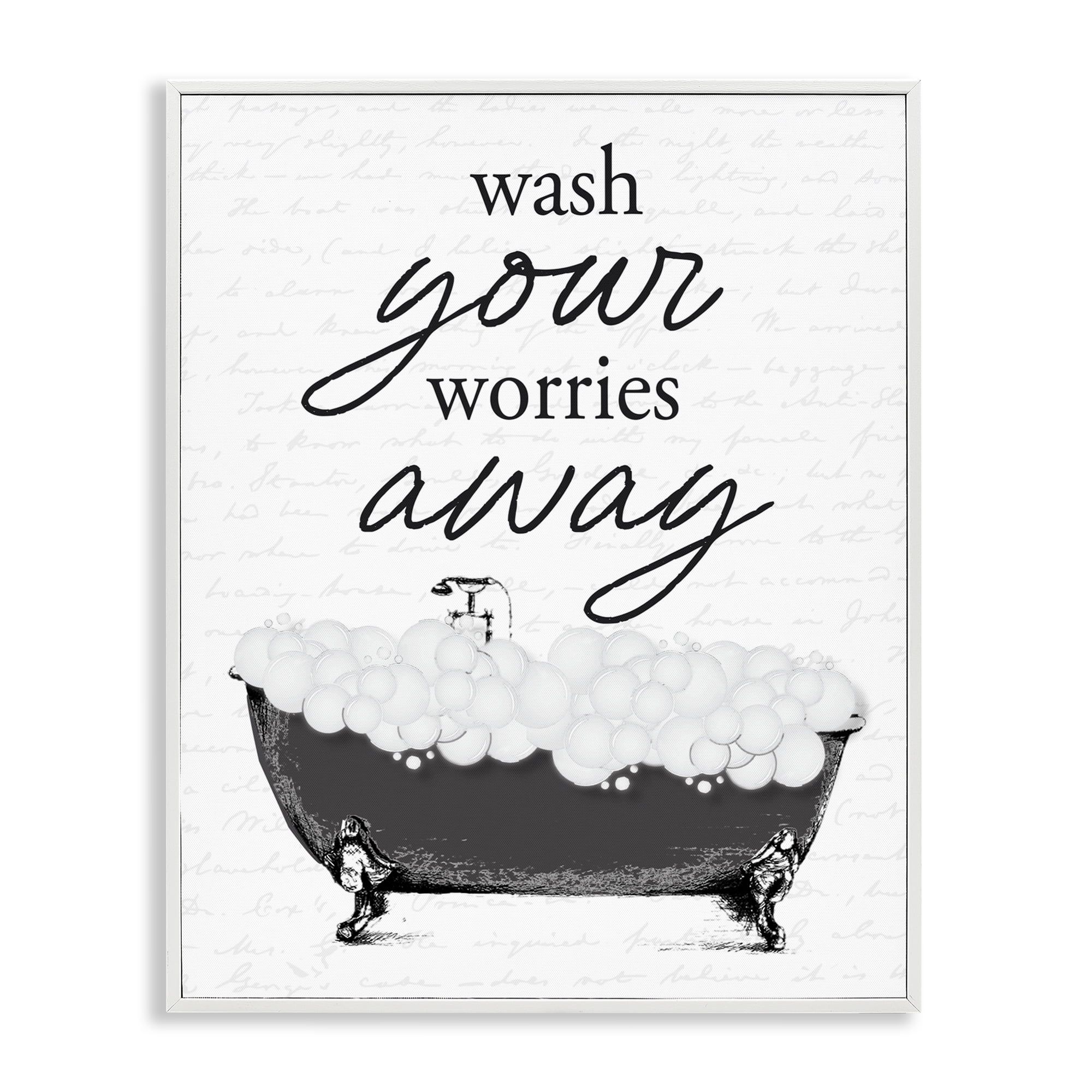 Bubble Bath Wash Worries White Framed Giclee Art, design by Lettered and Lined