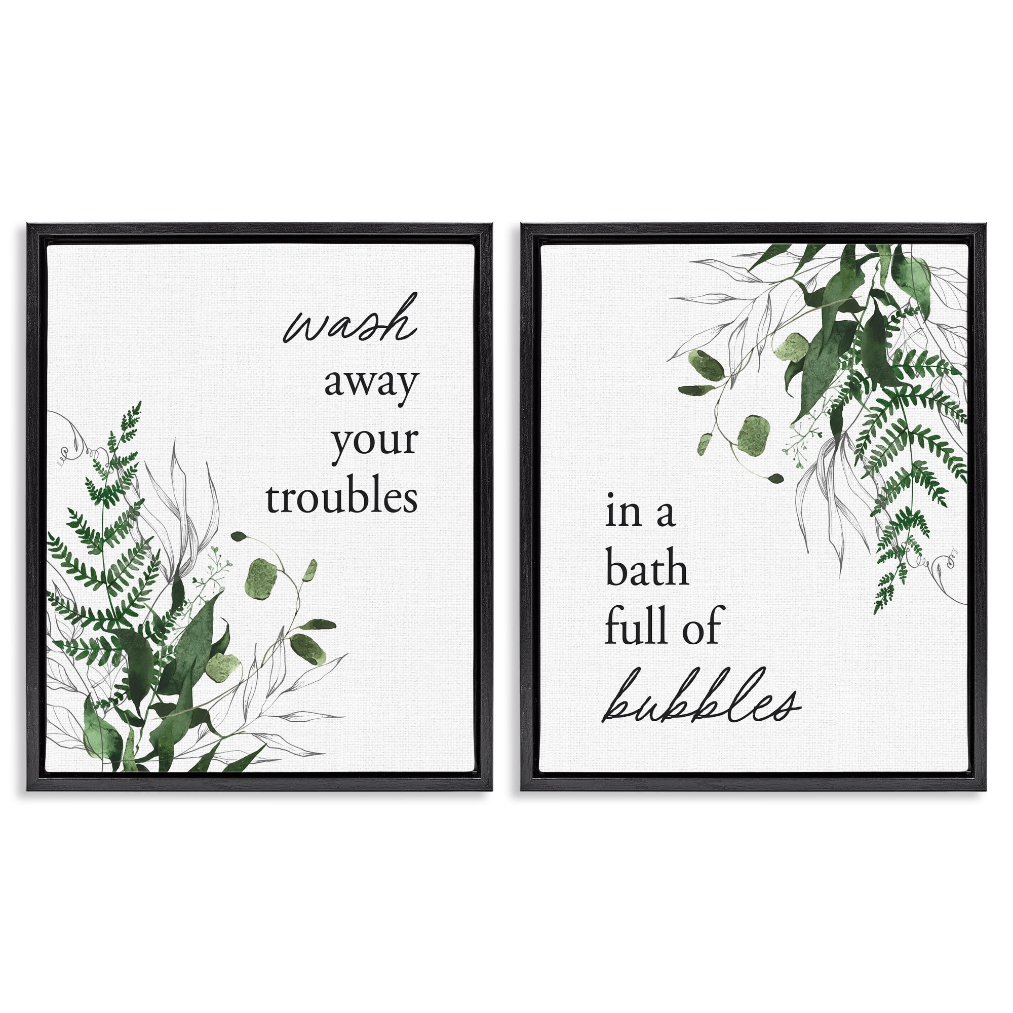 Bubble Bath with Forest Foliage 2 Piece Black Framed Floater Canvas Set, design by Lettered and Lined
