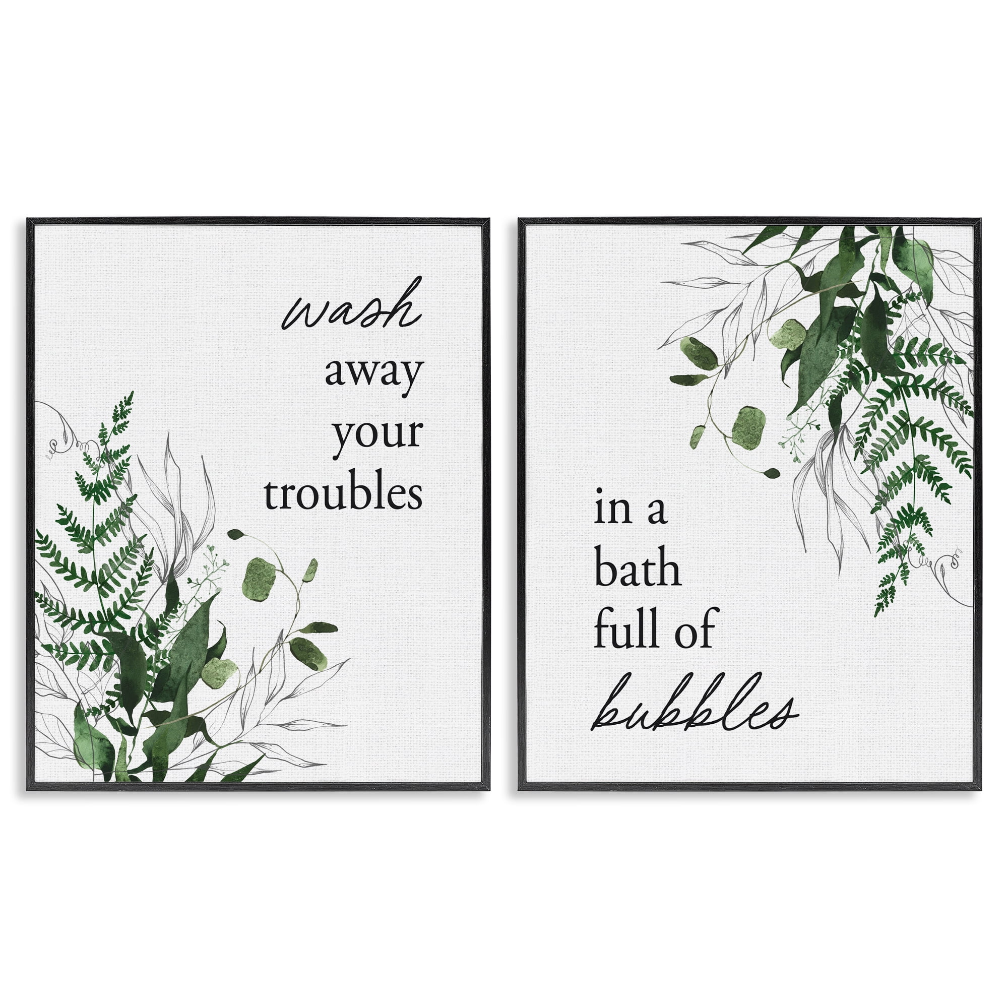 Bubble Bath with Forest Foliage 2 Piece Black Framed Giclee Art Set, design by Lettered and Lined