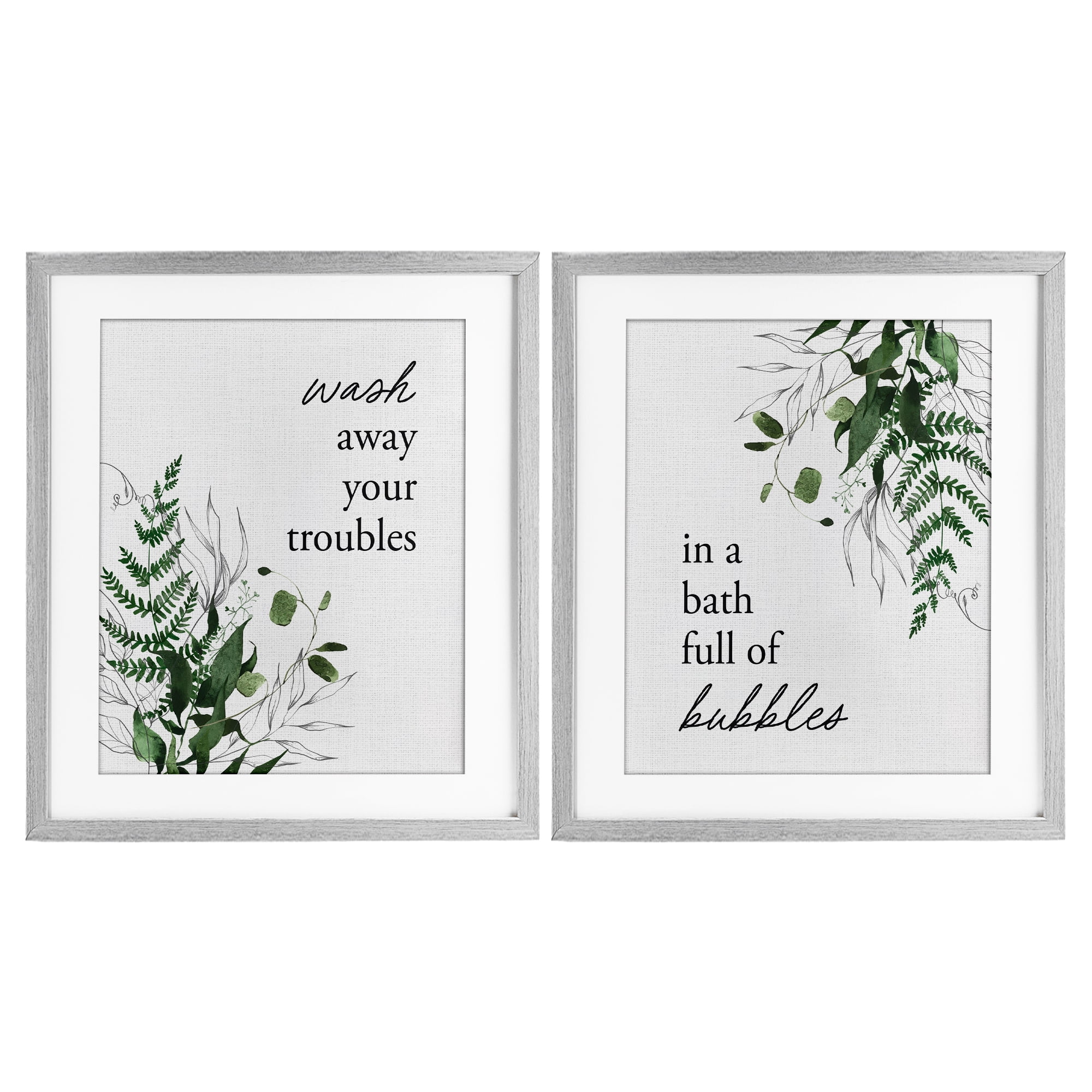 Bubble Bath with Forest Foliage 2 Piece Gray Framed Print Under Glass Set, design by Lettered and Lined