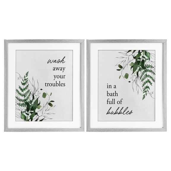 Bubble Bath with Forest Foliage 2 Piece Gray Framed Print Under Glass Set, design by Lettered and Lined