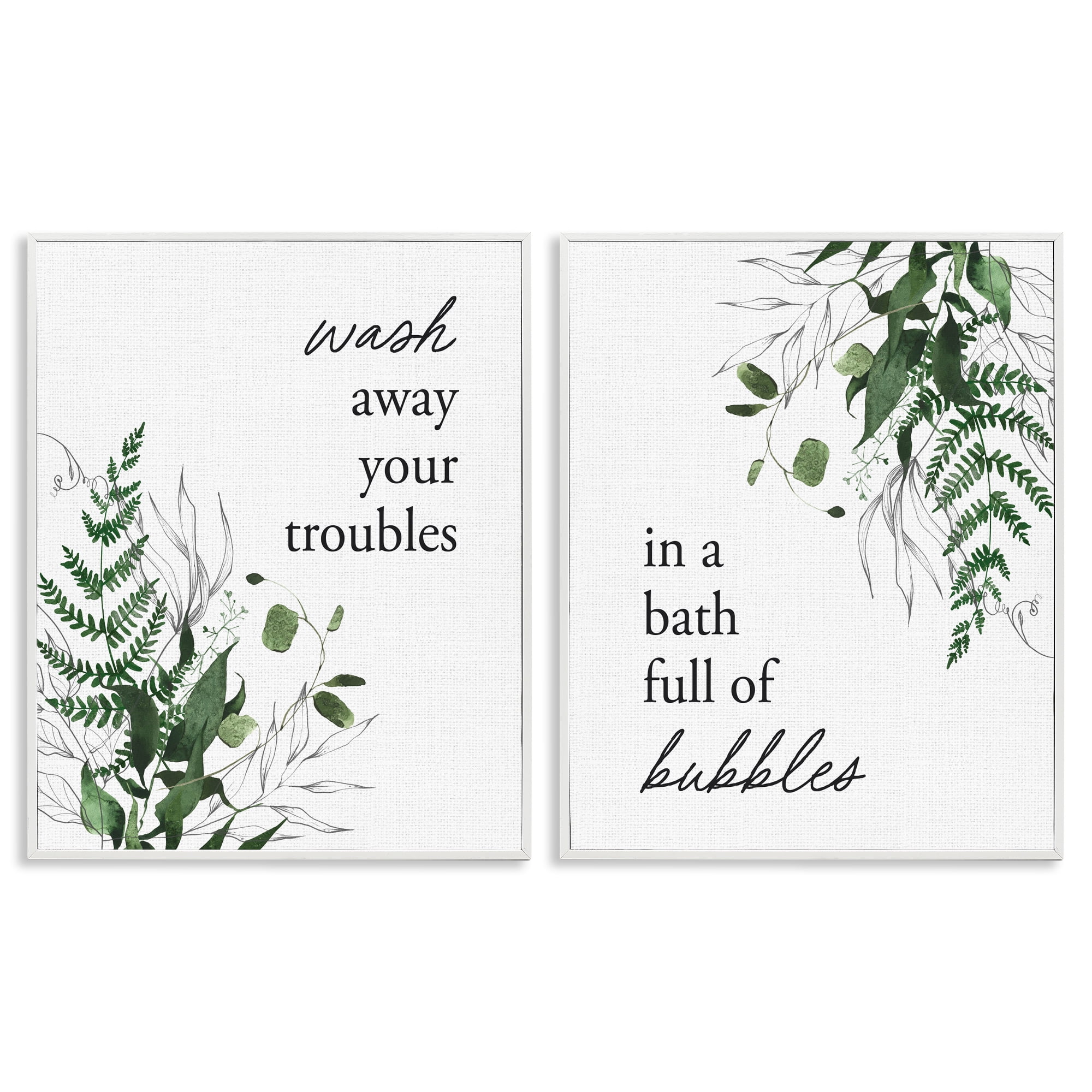 Bubble Bath with Forest Foliage 2 Piece White Framed Giclee Art Set, design by Lettered and Lined