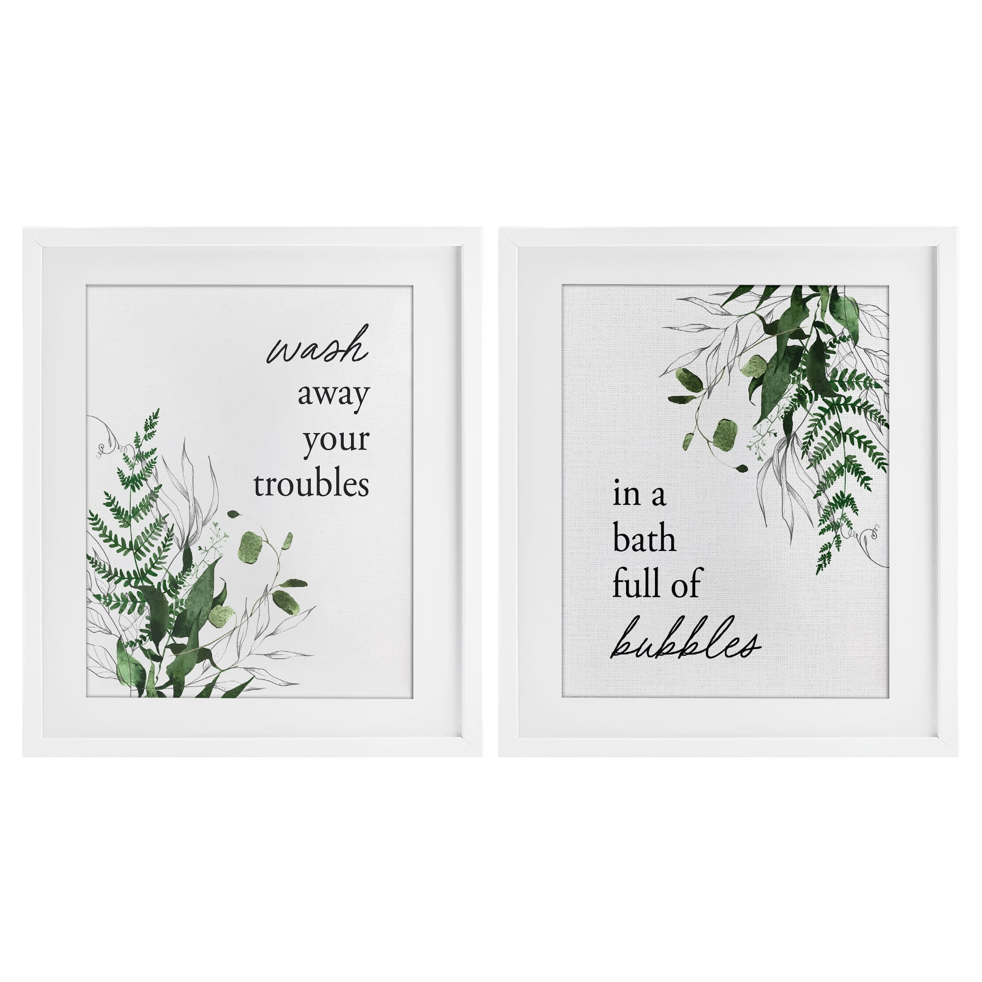 Bubble Bath with Forest Foliage 2 Piece White Framed Print Under Glass Set, design by Lettered and Lined
