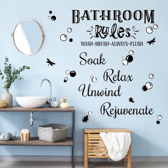 Bubble Bathroom Rule Wall Decals, Waterproof Removable Wash Brush Always Flush Wall Stickers for Toilet Restroom Shower Room, Apartment