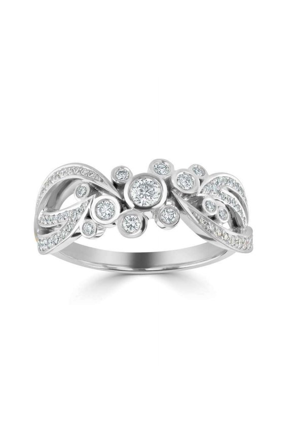 Bubble Bezel Set Women's Engagement Ring, Cluster Pave Set Anniversary Ring, 2.2 Ct Simulated Round Cut Diamond, 14K White Gold Plated, Elegance Promise Proposal Ring For Her Brithday Gift