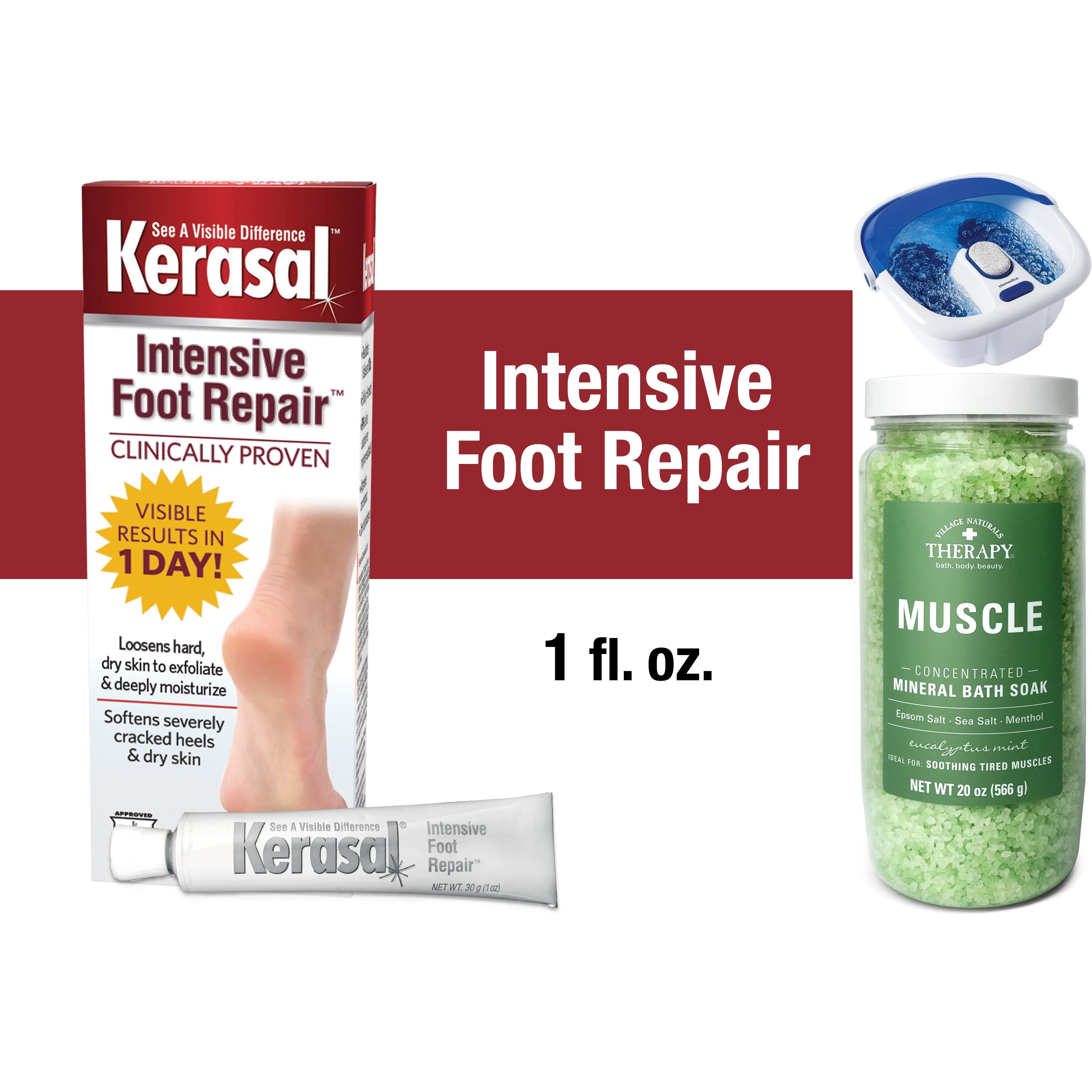 Bubble Bliss Elite Footbath with Village Naturals Therapy Mineral Bath Soak plus Kerasal One Step Exfoliating Moisturizer Foot Therapy