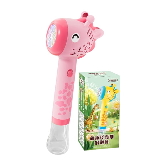 Bubble Blower Wand, Automatic Bubble Blowing Machine with LED Light and Music, 90ml Bubble Solution Included, Plastic Bubble Maker for Party Outdoor Event (Pink)